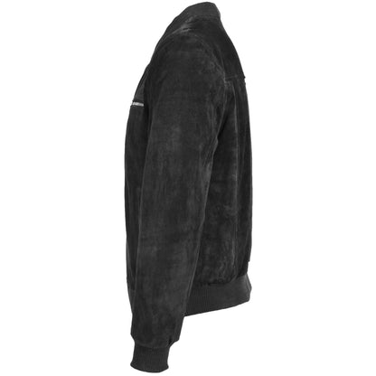 Mens Suede Bomber Varsity Jacket Reg Black 4