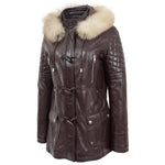 Womens Original Duffle Style Leather Coat Ariel Brown 4