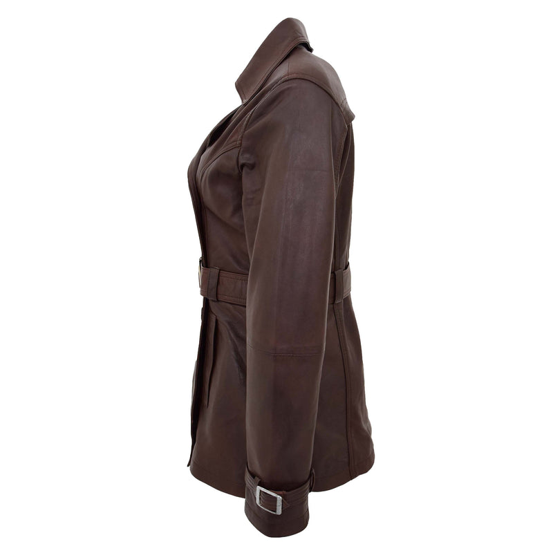Womens Leather Double Breasted Trench Coat Sienna Brown 6