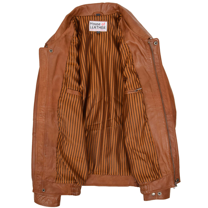 Mens Bomber Leather Jacket Classic Style Jim Tan 4
