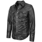 Mens Leather Shirt Classic Trucker Style Oliver Black 3