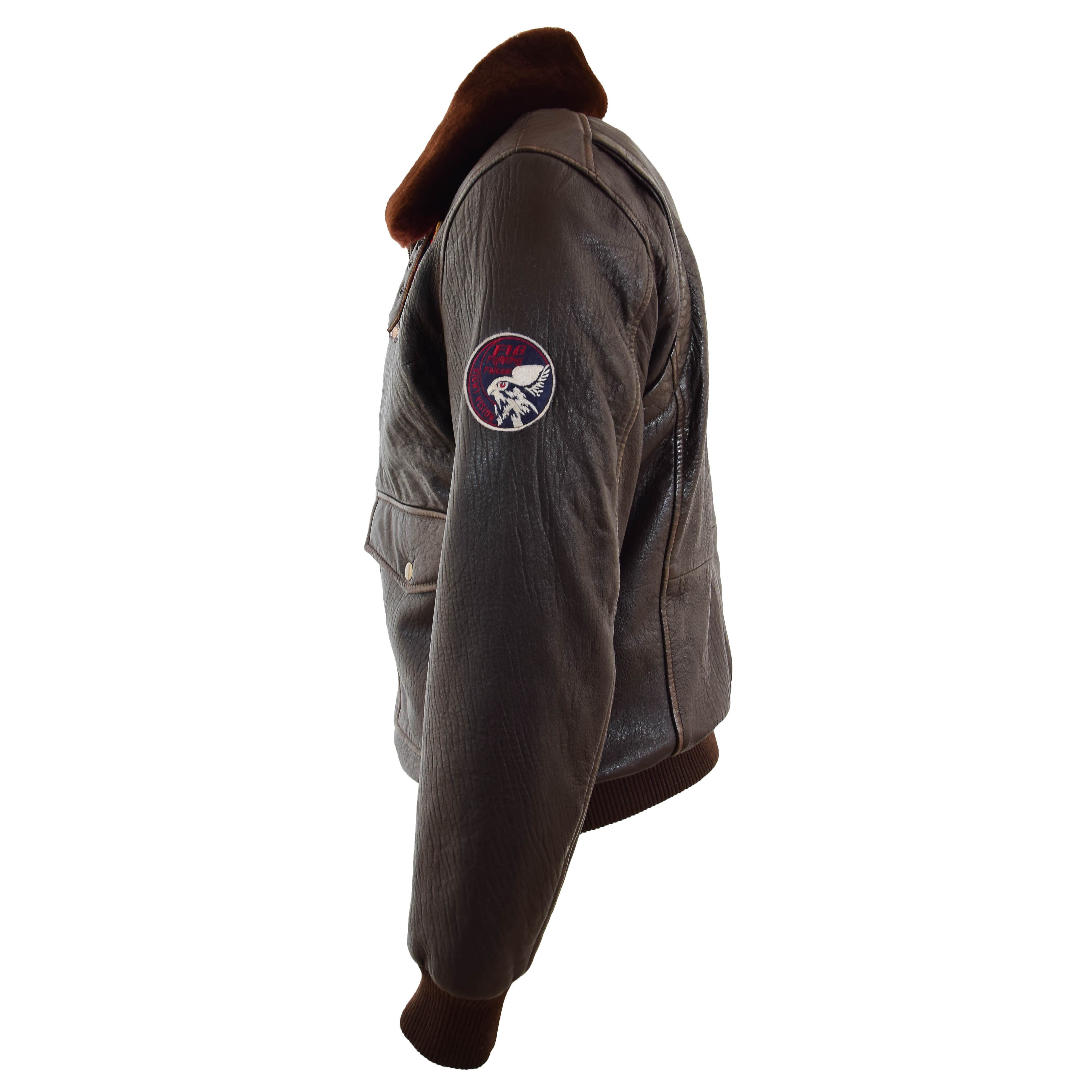 Mens Real Leather G-1 Bomber Jacket Airforce Badges FINCH Brown | House of  Leather