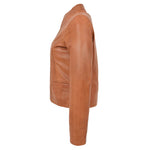 Womens Leather Casual Standing Collar Jacket Ivy Tan 5