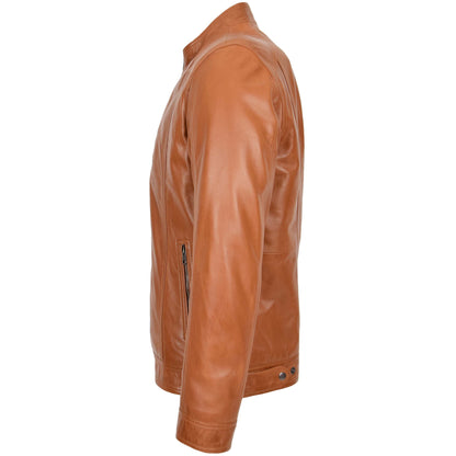 Mens Soft Leather Casual Plain Zip Jacket Matt Tan 4