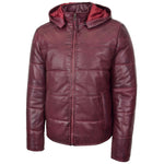 Mens Leather Hooded Puffer Jacket Rory Burgundy 3