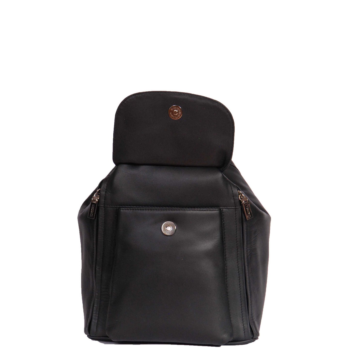 black backpack with front magnetic pocket