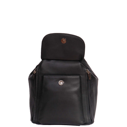 black backpack with front magnetic pocket