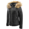 Womens Leather Puffer Coat Detachable Hooded Lucy Black 3