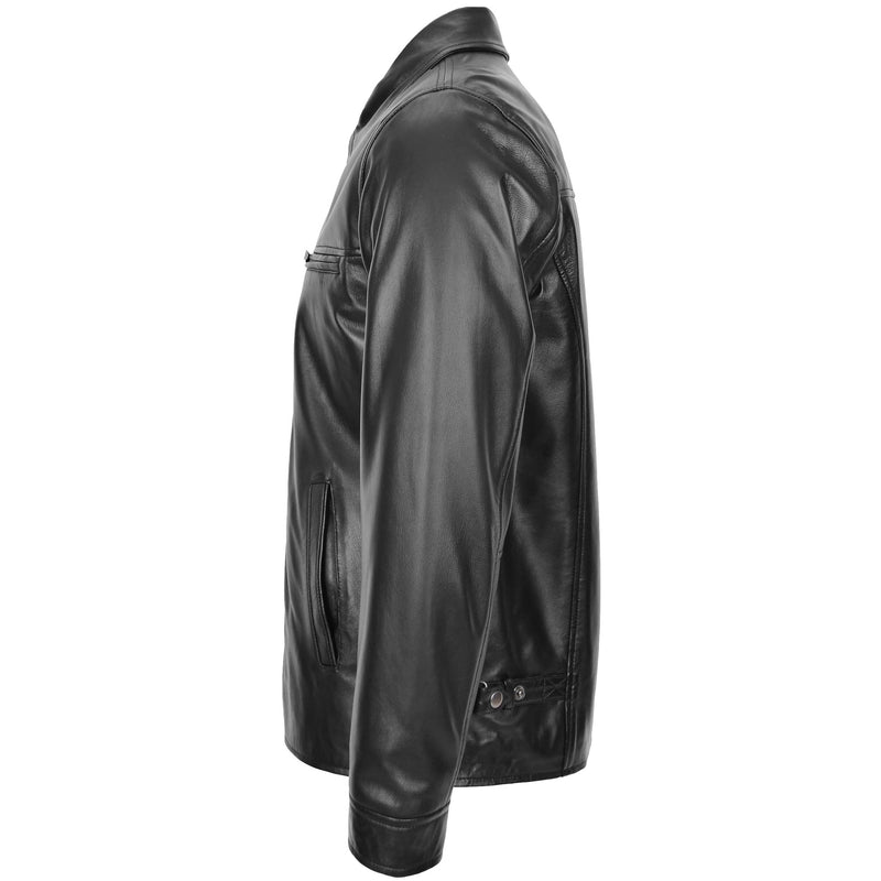 Mens Soft Leather Plain Zip Box Casual Jacket Frank Black 6