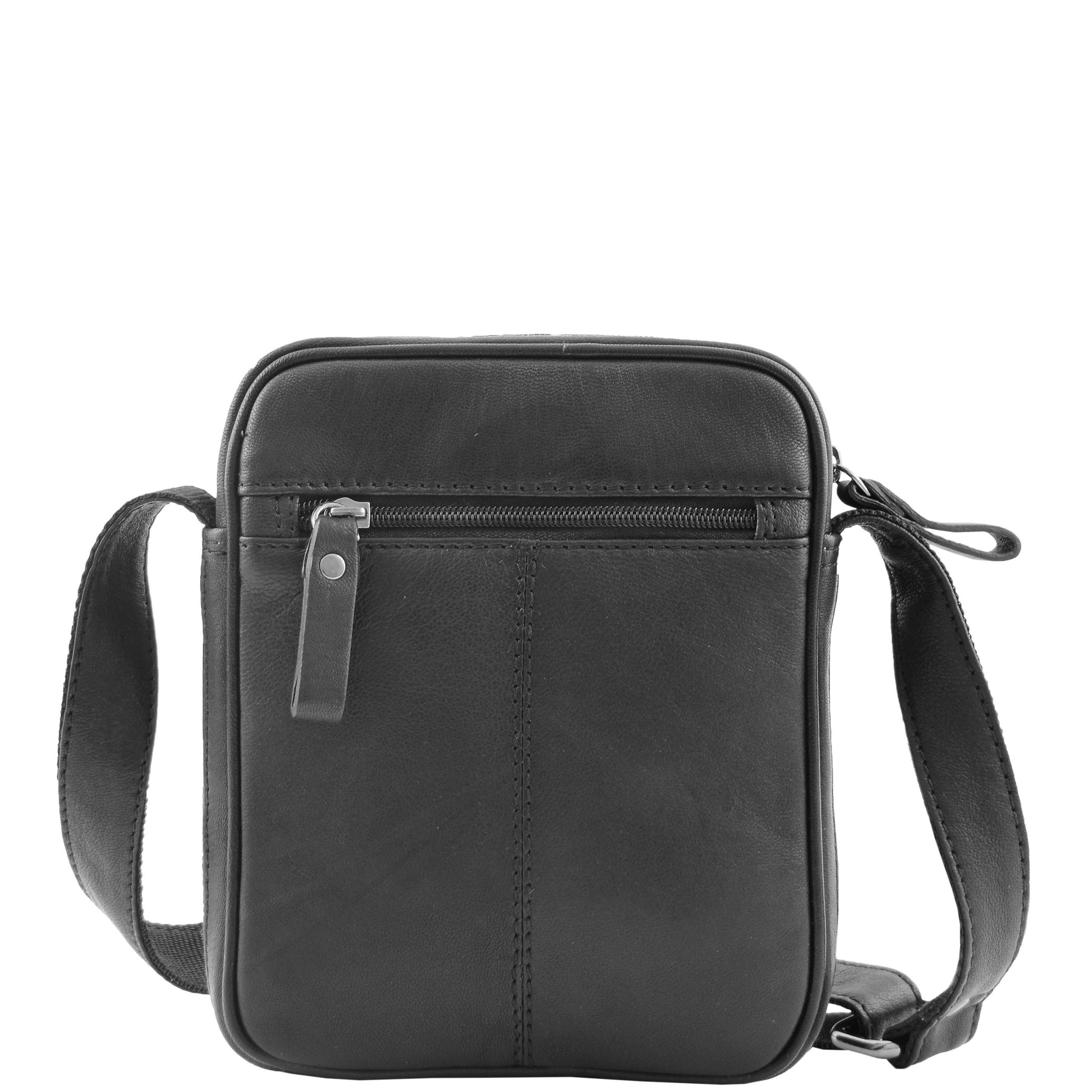 Mens Leather Cross Body Small Flight Bag Parkham Black 1