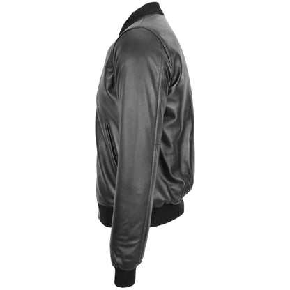 Mens Leather MA-1 Bomber Jacket Ryan Black 4