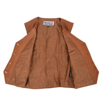 Womens Leather Classic Buttoned Waistcoat Rita Tan 5