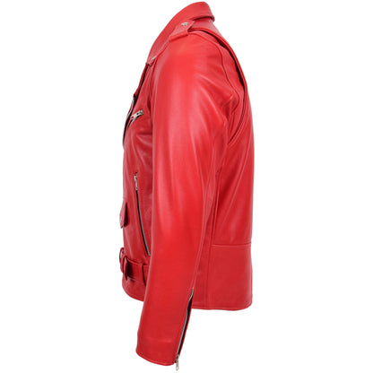 Mens Heavy Duty Leather Biker Brando Jacket Kyle Red 5