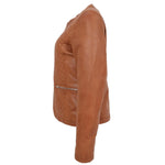 Womens Leather Collarless Jacket with Quilt Design Joan Tan 4