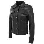 Womens Soft Leather Trucker Style Jacket Alma Black 4