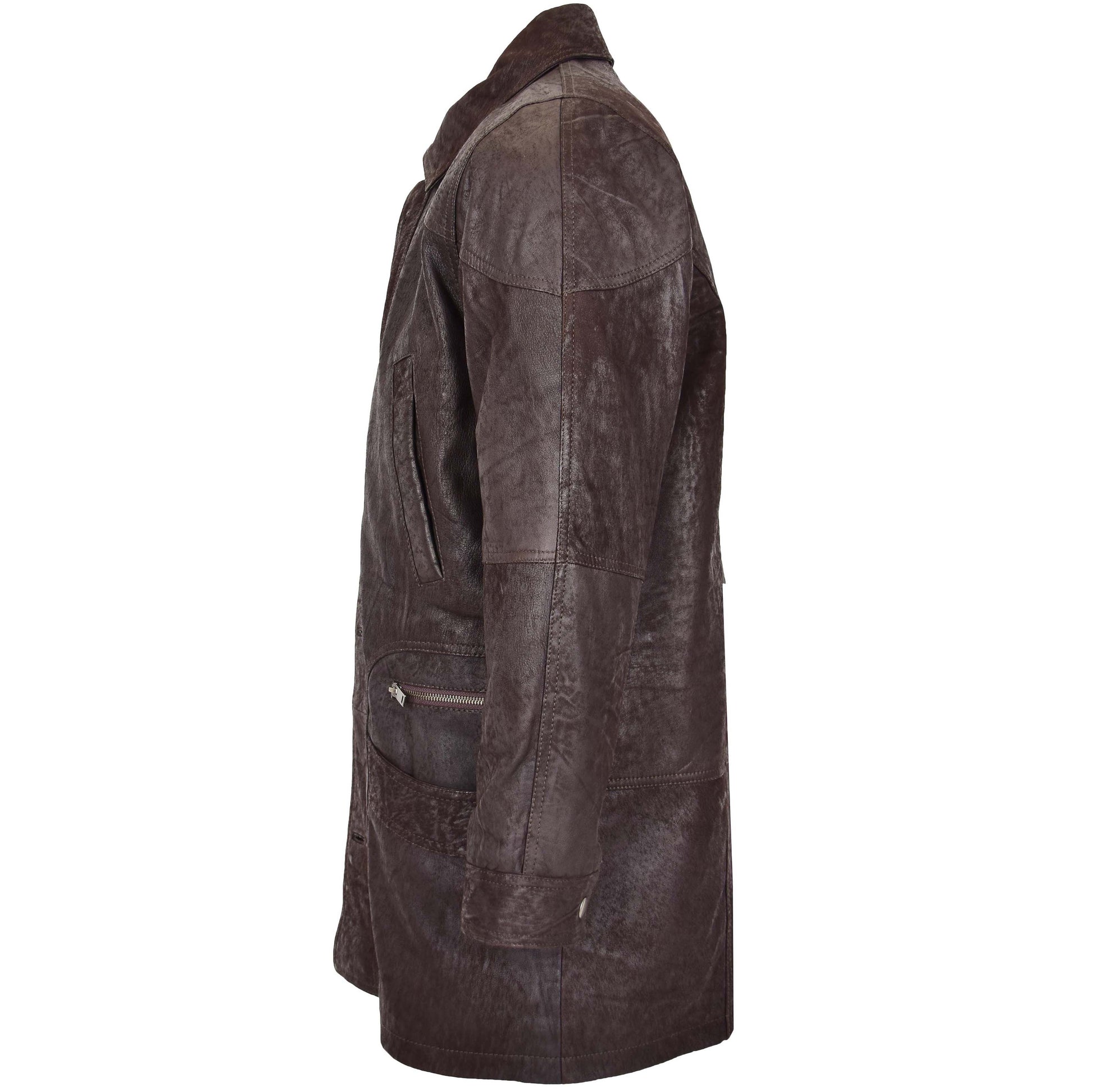 Mens Classic Leather Winter Car Coat M2 Brown 4