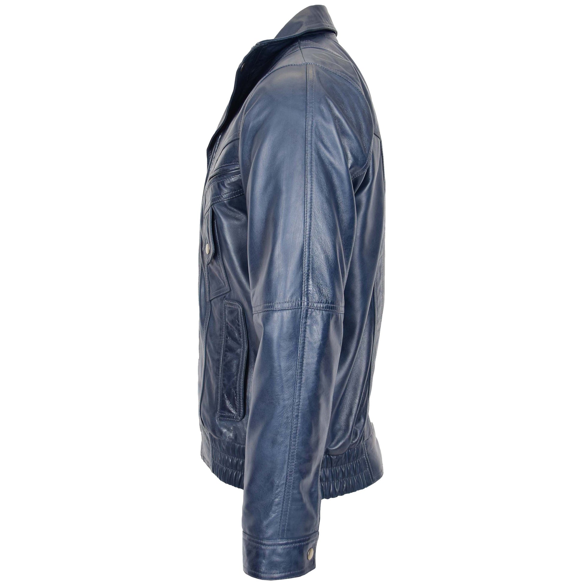 Mens Leather Bomber Blouson Jacket Robert Blue 4