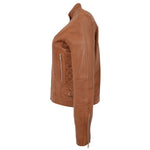 Womens Soft Leather Casual Zip Biker Jacket Ruby Tan 5