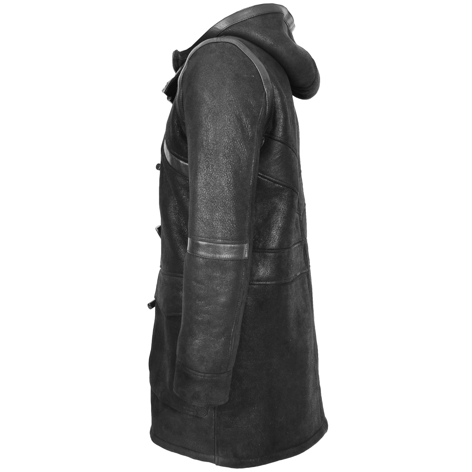 Mens Real Sheepskin Winter Duffle Coat Bain Black 4