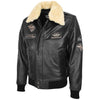 Mens Leather Jacket with Detachable Collar Pilot-N Black 3
