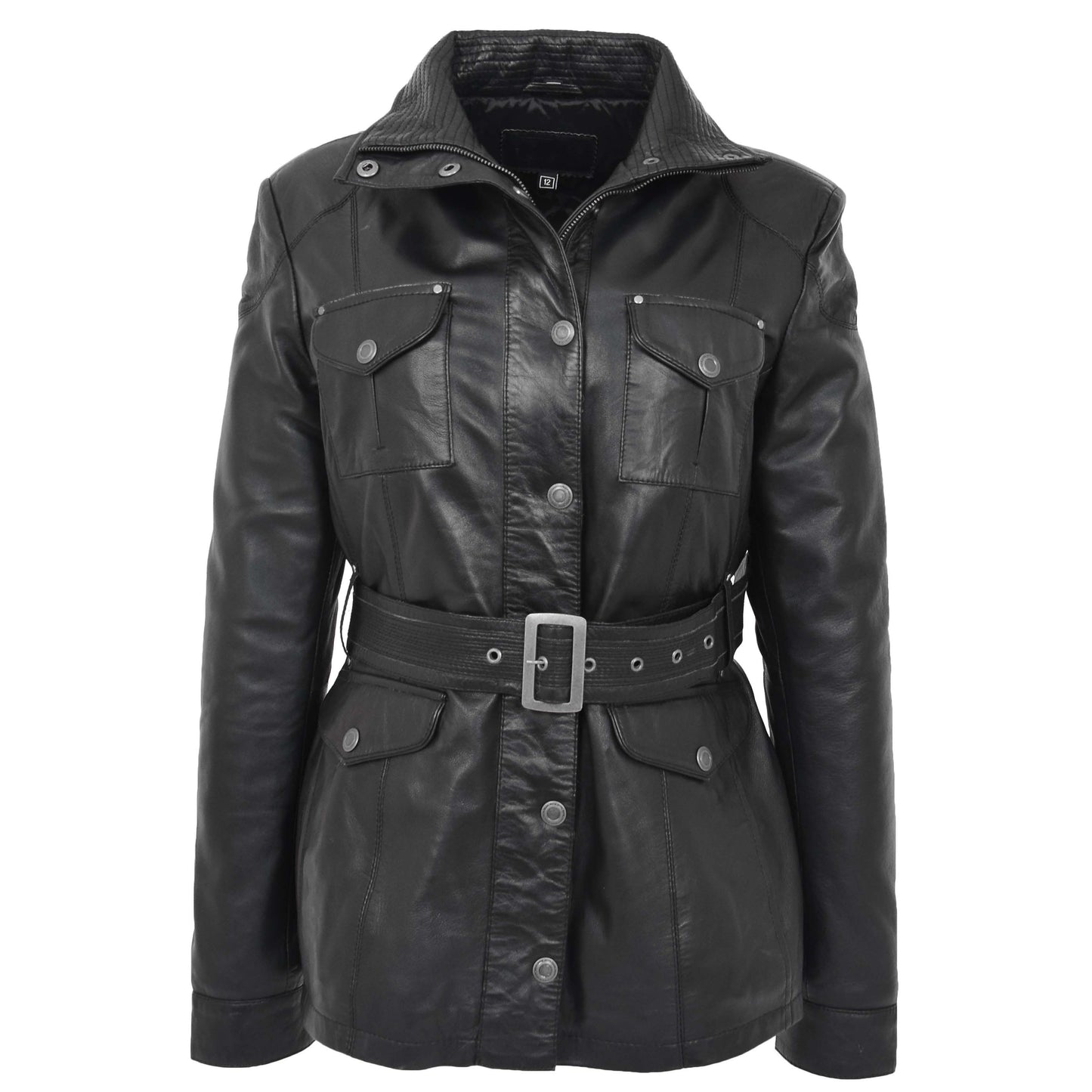 Womens Leather Coat with Detachable Hoodie Daisy Black 3