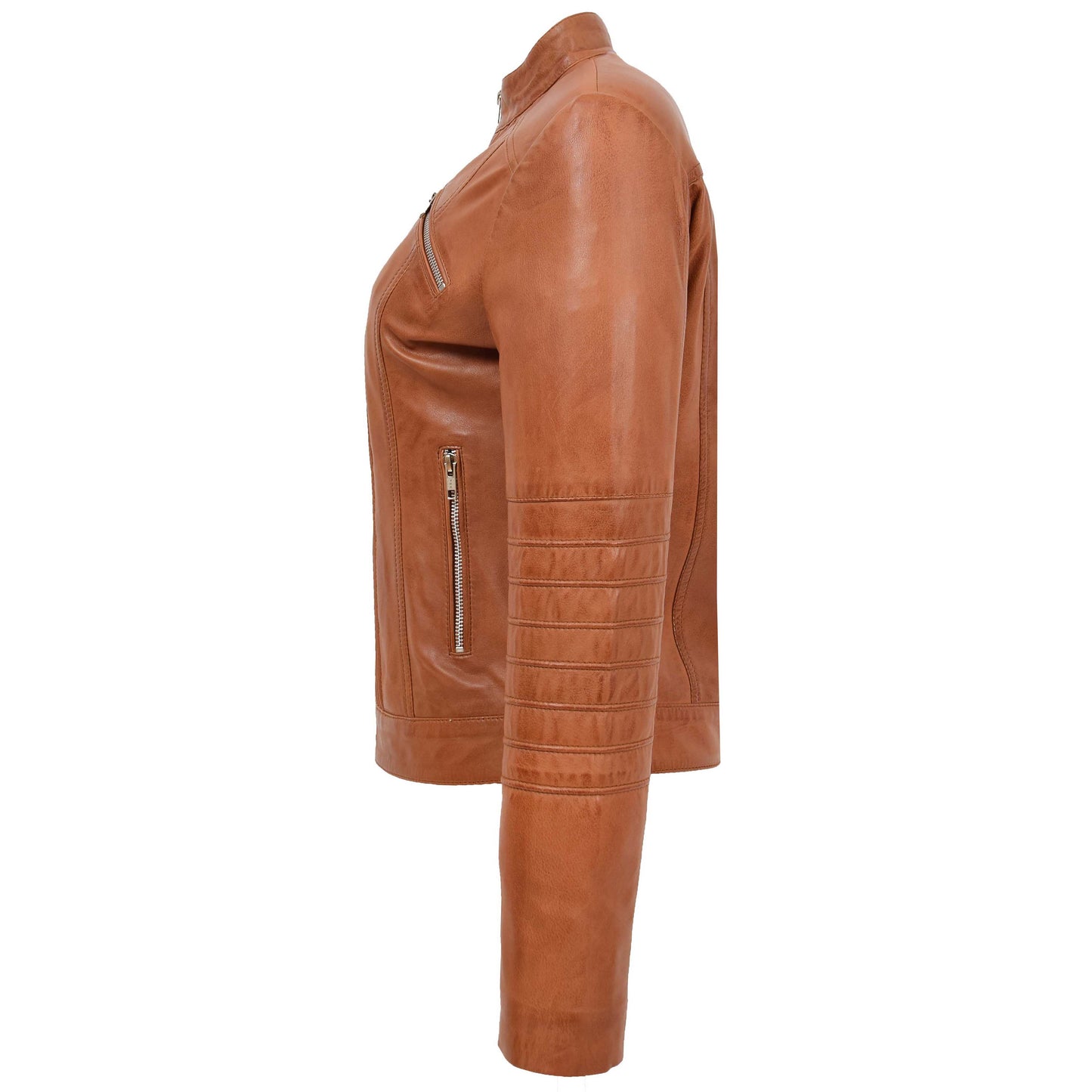 Womens Leather Classic Biker Style Jacket Alice Tan 4