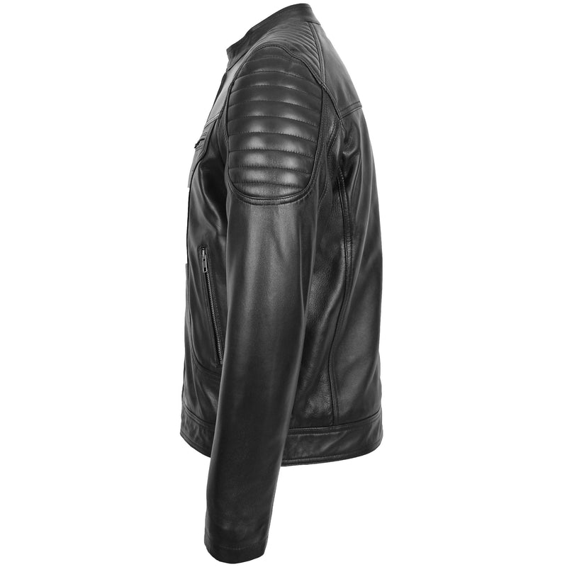 Mens Leather Biker Style Zip Jacket Eddie Black 4