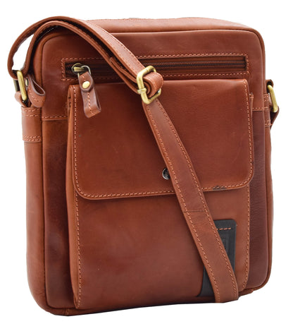 Mens Everyday Casual Leather Cross Body Travel Organiser Bag Vila Rica Chestnut 3