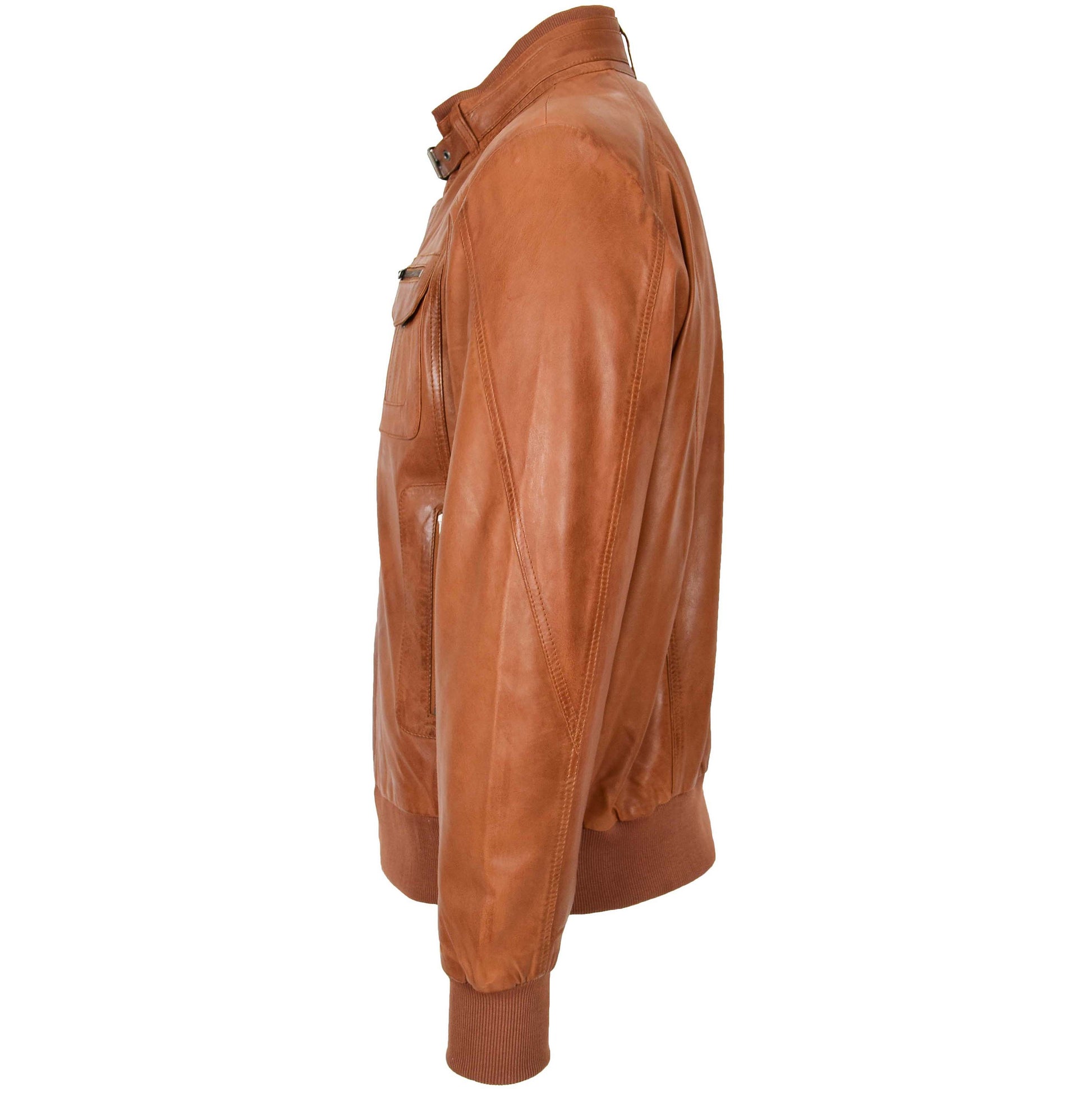 Mens Leather Bomber Flight Jacket Tom Tan 4