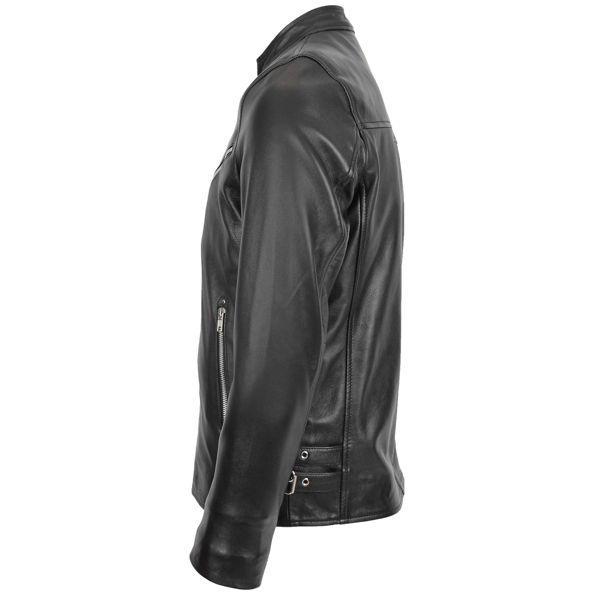 Mens Leather Cafe Racer Causal Biker Jacket Gerard Black 4