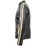 Mens Leather Biker Jacket with Racing Stripes Clyde Black 4