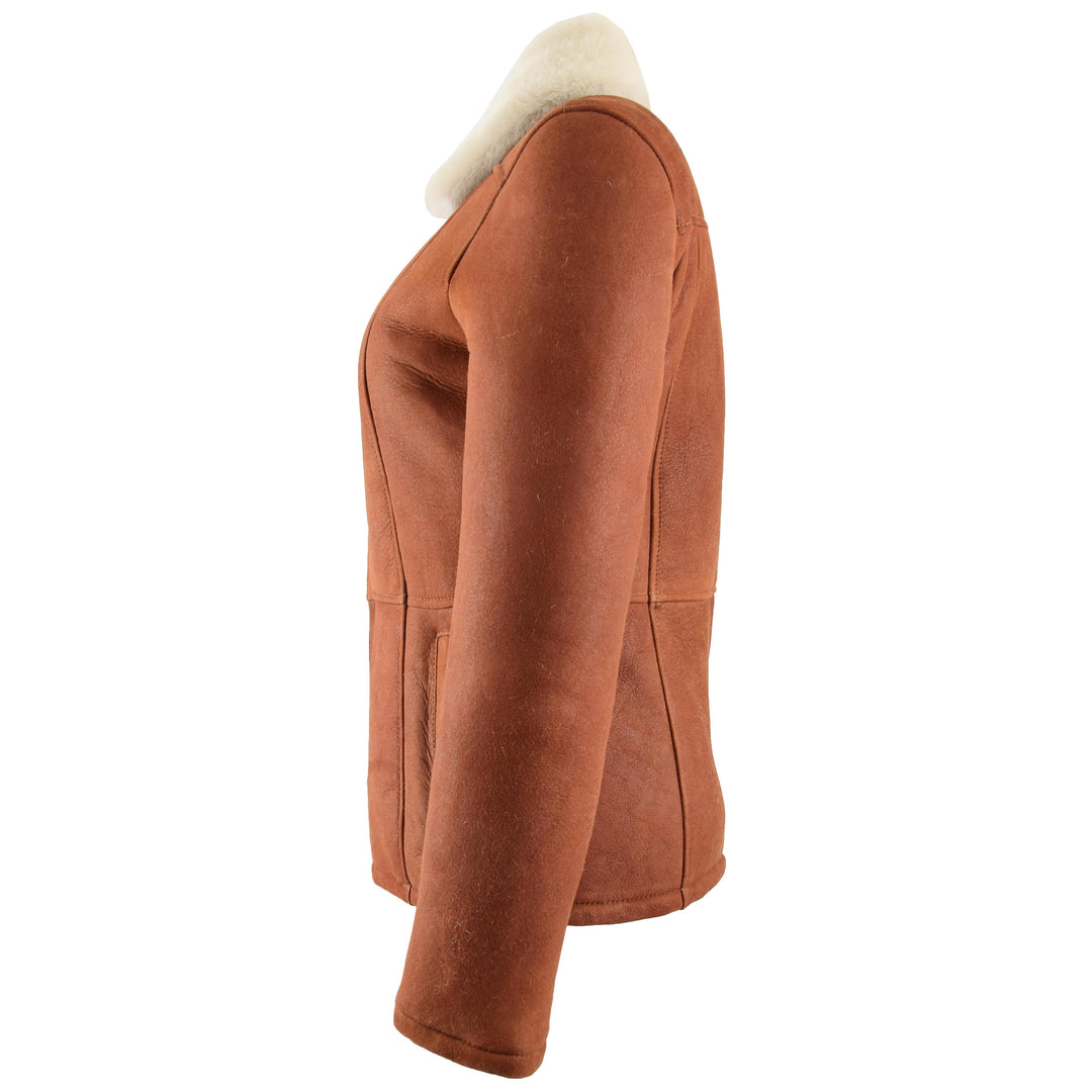 Womens Sheepskin Mid Length Coat Scarlett Whiskey 4