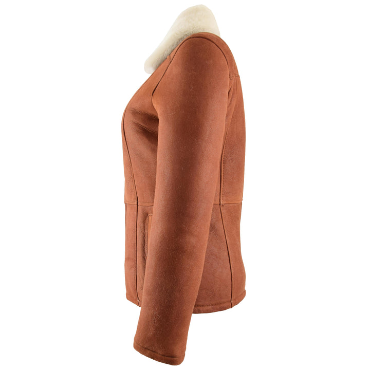 Womens Sheepskin Mid Length Coat Scarlett Whiskey 4