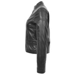 Womens Leather Casual Standing Collar Jacket Ivy Black 4