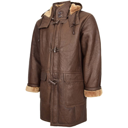 Mens Real Sheepskin Duffle Coat Bain Brown Ginger 3