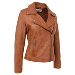 Womens Soft Leather Cross Zip Biker Jacket Lola Tan 4