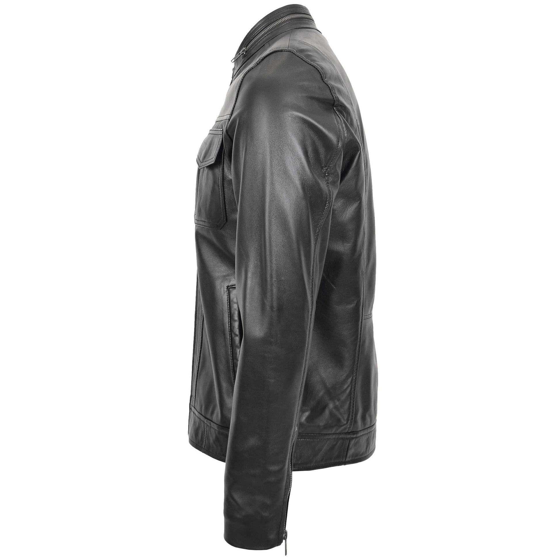 Mens Casual Biker Leather Jacket Jaime Black 4