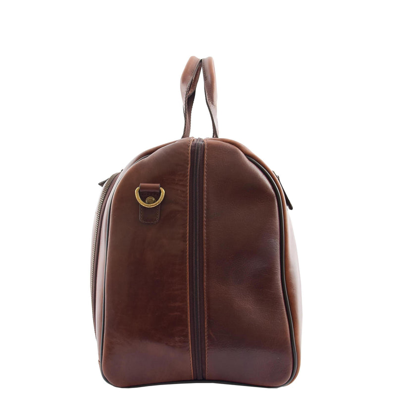 Genuine Leather Travel Holdall Overnight Bag HL015 Brown 2