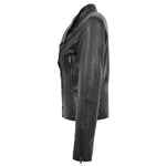 Womens Leather Stand-Up Collar Biker Jacket Laura Black 5