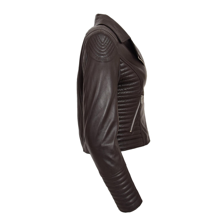 Womens Soft Leather Cross Zip Biker Jacket Anna Brown 5