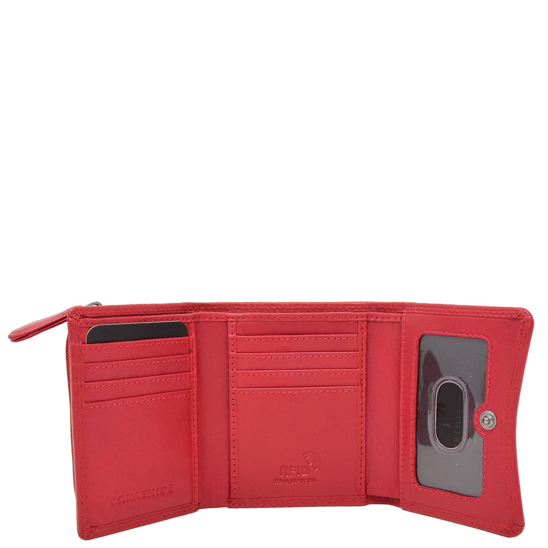 Womens Small Trifold Leather Purse Carmel Red 3