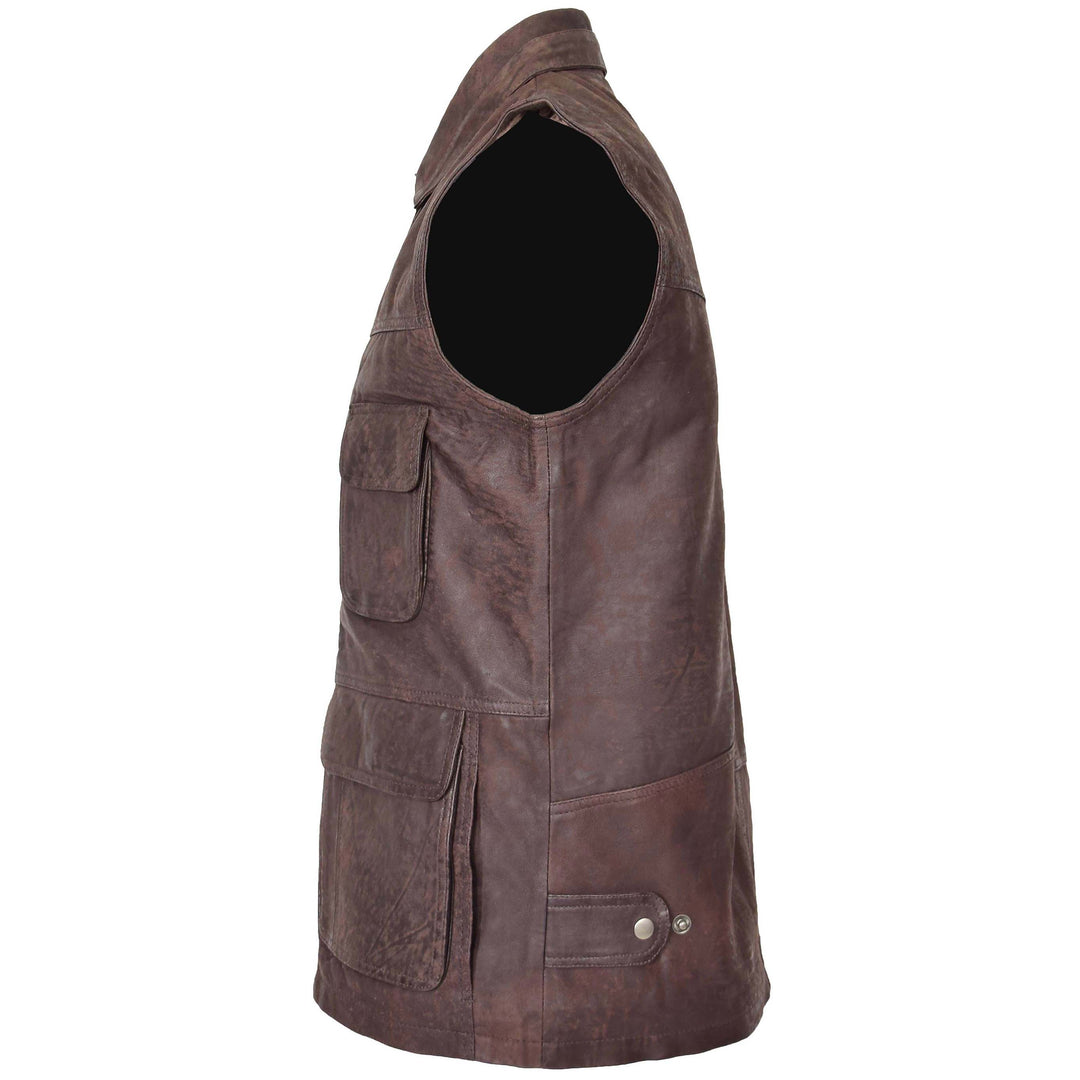 Mens Leather Multi Purpose Gilet Roger Brown 4