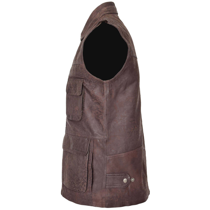 Mens Leather Multi Purpose Gilet Roger Brown 4