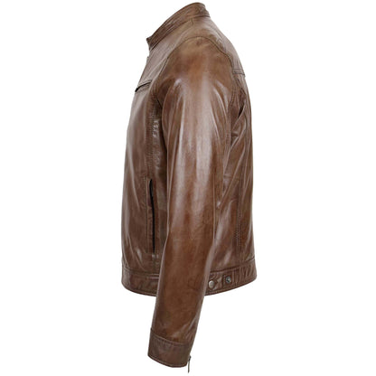 Mens Biker Soft Casual Leather Jacket Milton Brown 4