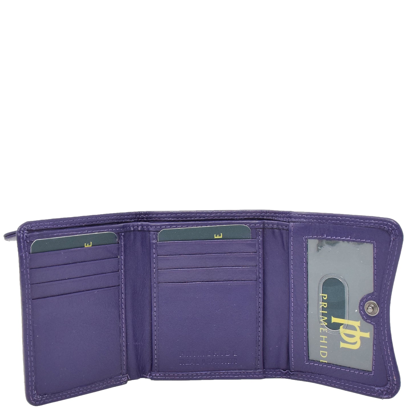 Womens Small Trifold Leather Purse Carmel Purple 3