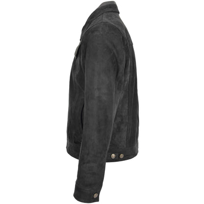 Mens Real Suede Trucker Harrington Jacket Daryl Black 4