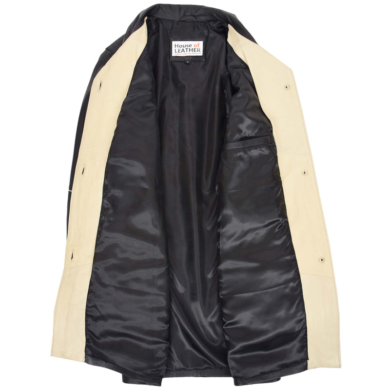 Womens Leather Coat 3/4 Length Classic Style Margaret Black Beige 5