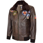 Mens Bomber Leather Jacket Air Force Style Lester Brown 3