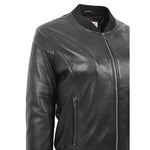 Womens Real Leather Varsity Bomber Jacket Faye Black 5
