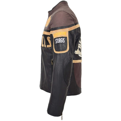 Mens Leather Racing Badges Jacket 'Black Hills' Brown 5